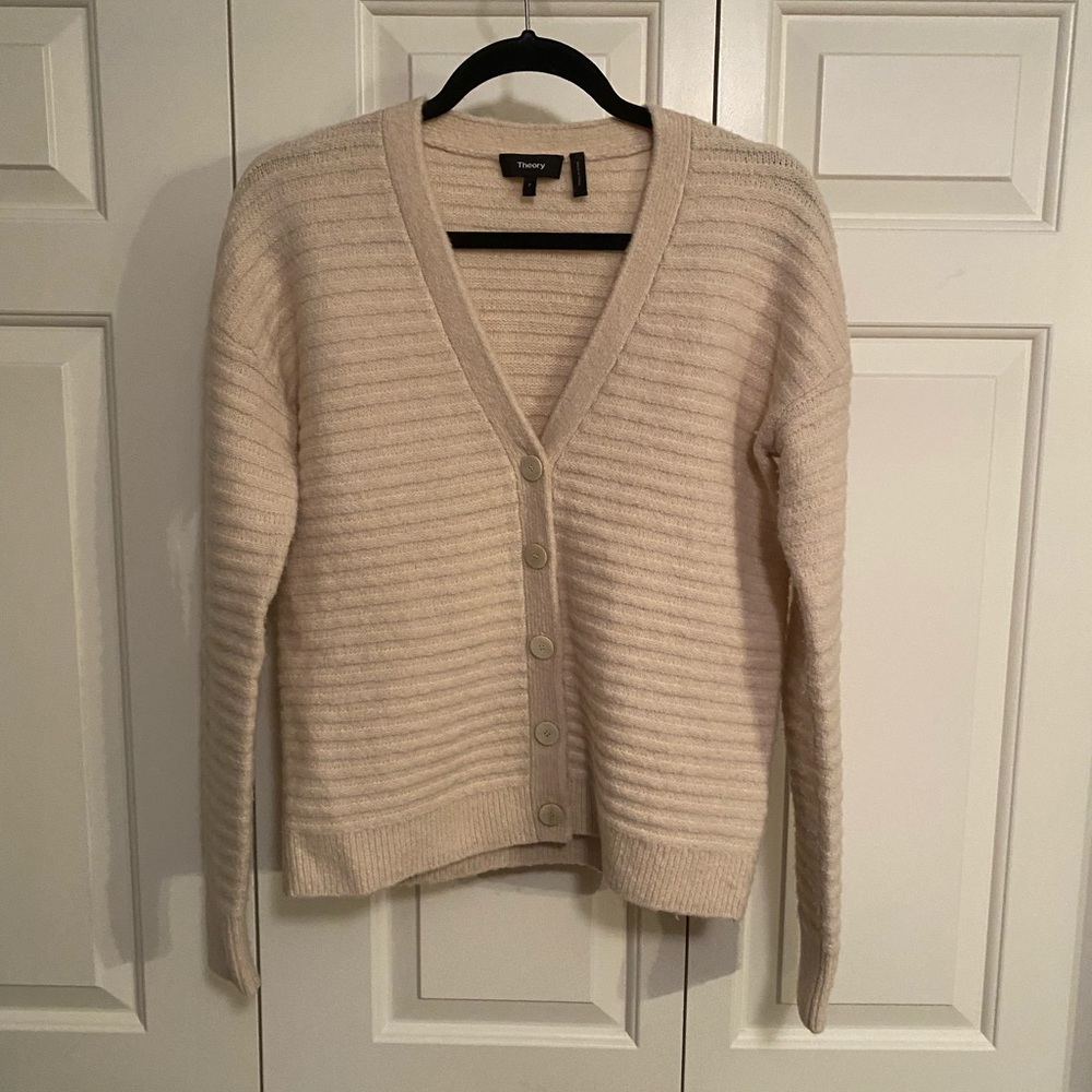 Theory Cream Ribbed Cardigan - Picture 6 of 6